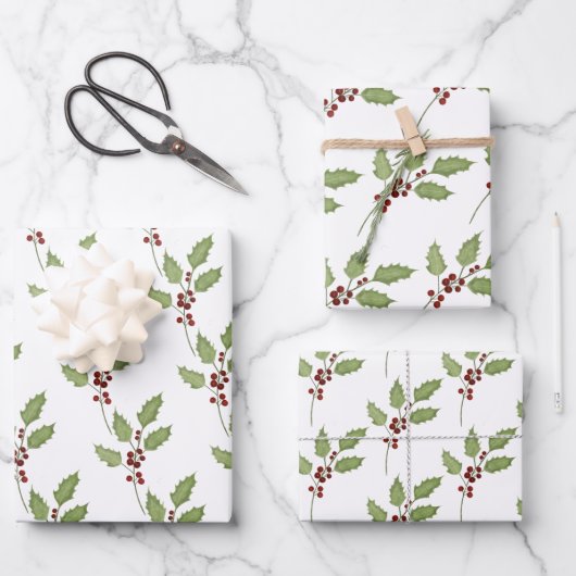 Klassische Weihnachtsfeier mit Berries Geschenkpapier Set (Vorderseite)