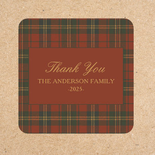 Klassische Weihnachtsfeier-Plaid-Personalisierte-D Quadratischer Aufkleber