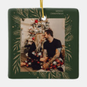 Klassische Weihnachtsfloral Frame Foto Metal Ornam Keramikornament (Vorderseite)