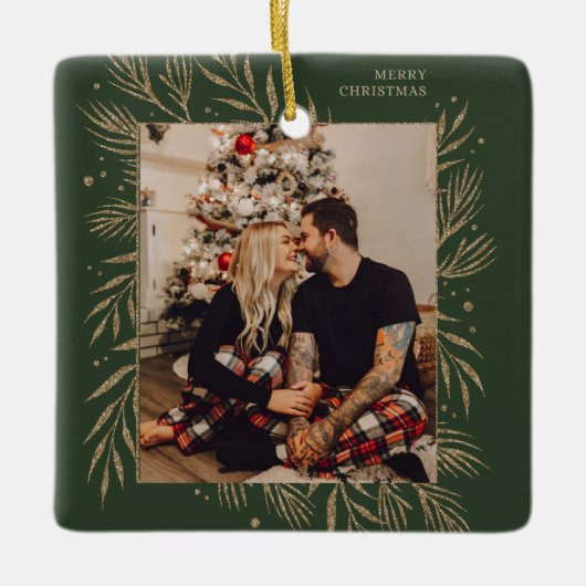 Klassische Weihnachtsfloral Frame Foto Metal Ornam Keramikornament (Vorderseite)