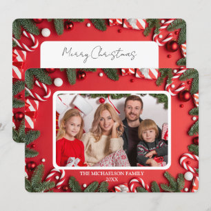 Klassische Weihnachtsfotokarte der Roten Familie Feiertagskarte