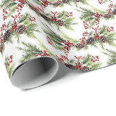 Klassische Weihnachtsgrün und Heilige Beeren Geschenkpapier (Rolleneckpunkt)
