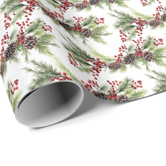 Klassische Weihnachtsgrün und Heilige Beeren Geschenkpapier (Rolleneckpunkt)