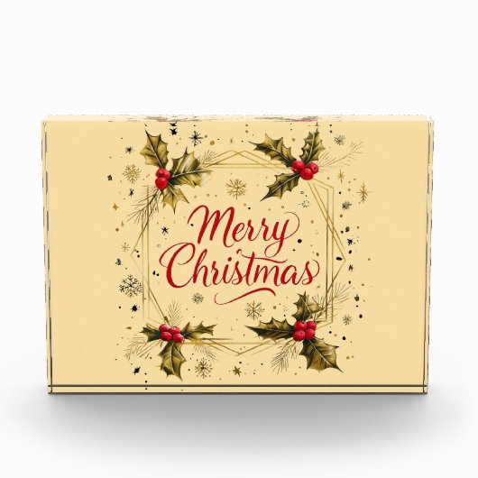 Klassische Weihnachtskarte mit Holly Design Fotoblock (Vorderseite)