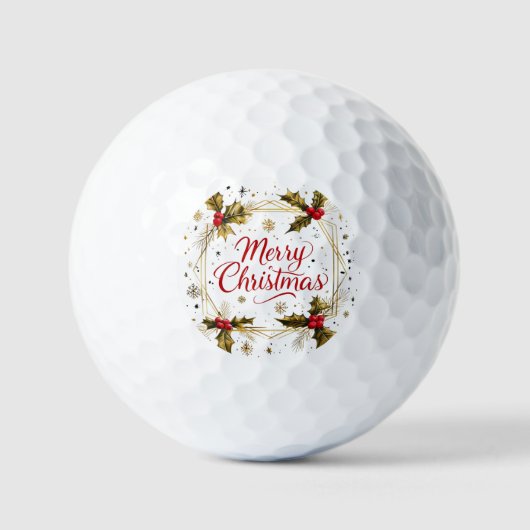 Klassische Weihnachtskarte mit Holly Design Golfball (Vorderseite)