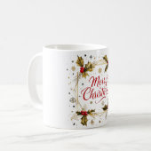 Klassische Weihnachtskarte mit Holly Design Kaffeetasse (Vorderseite Links)