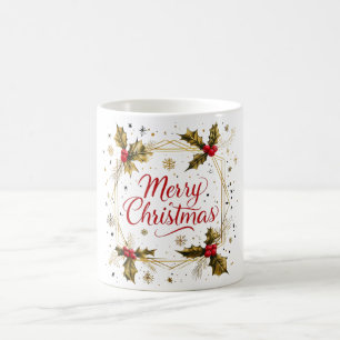 Klassische Weihnachtskarte mit Holly Design Kaffeetasse