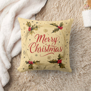 Klassische Weihnachtskarte mit Holly Design Kissen