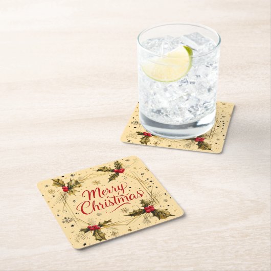 Klassische Weihnachtskarte mit Holly Design Rechteckiger Pappuntersetzer (Vor Ort)