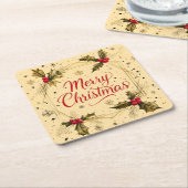 Klassische Weihnachtskarte mit Holly Design Rechteckiger Pappuntersetzer (angewinkelt)