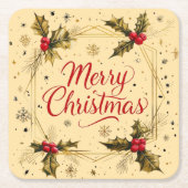 Klassische Weihnachtskarte mit Holly Design Rechteckiger Pappuntersetzer (Vorderseite)