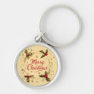 Klassische Weihnachtskarte mit Holly Design Schlüsselanhänger