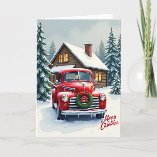 Klassische Weihnachtskarte mit rotem LKW Karte (Vorderseite)