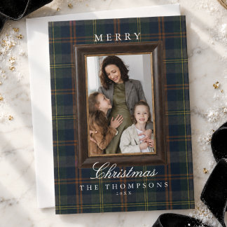 Klassische Weihnachtskarte mit Tartan-Karo und ger Feiertagskarte