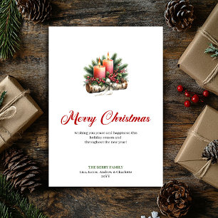 Klassische Weihnachtskerzen rustikale Kiefern-Gruß Feiertagskarte