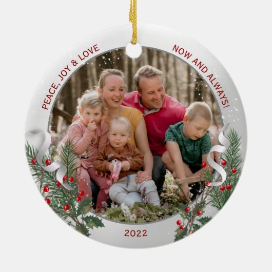 Klassische Weihnachtslieder-Pflanze Silver Frame F Keramik Ornament (Hinten)