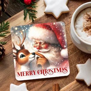 Klassische Weihnachtsmann- und Rudolph-Weihnachts- Rechteckiger Pappuntersetzer
