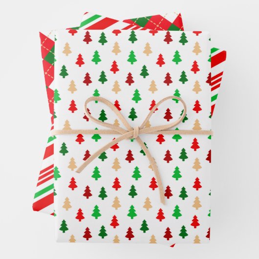 Klassische Weihnachtsmuster in Rot und Grün Geschenkpapier Set (Beispiel)