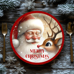 Klassische Weihnachtspapier von Santa und Rudolph Pappteller