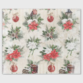 Klassische Weihnachtsrot-weiße Poinsettia-Blume Geschenkpapier (Flach)