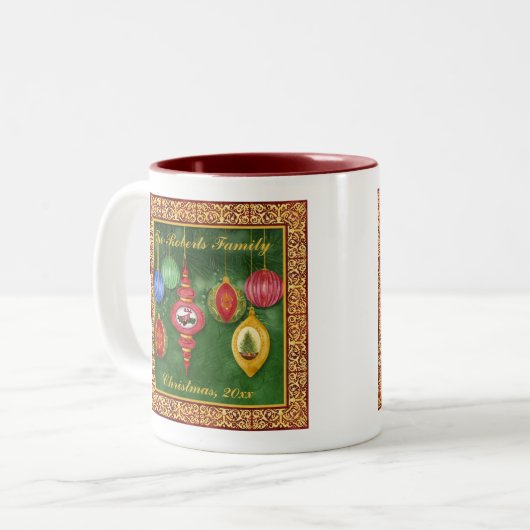 Klassische Weihnachtsschmuck Familienweihnachtsfes Zweifarbige Tasse (Vorderseite Links)