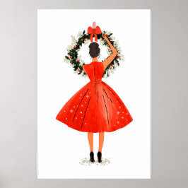 Klassische Weihnachtsschmuck in Rotem Kleid Poster