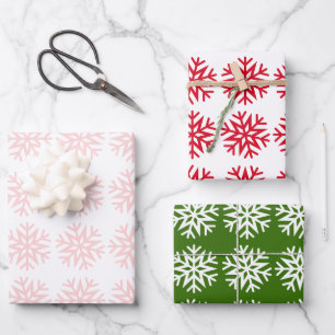 Klassische Weihnachtsschneeflocken, Rot Grün Weiß  Geschenkpapier Set