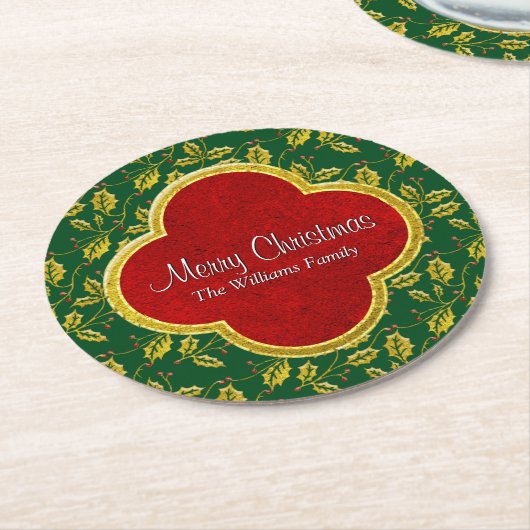 Klassische Weihnachtsstechpalme personifizieren Runder Pappuntersetzer (Angewinkelt)