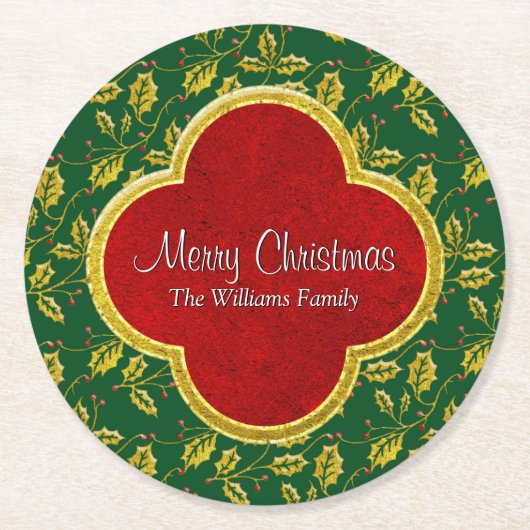 Klassische Weihnachtsstechpalme personifizieren Runder Pappuntersetzer (Vorderseite)