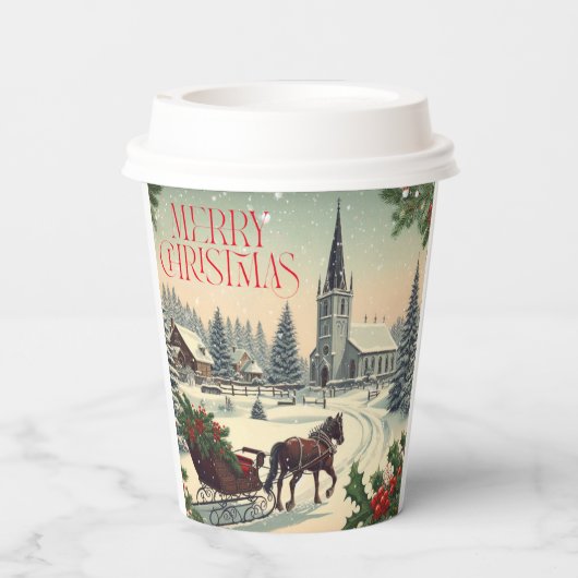 Klassische Weihnachtsszene Pappbecher (Rückseite)