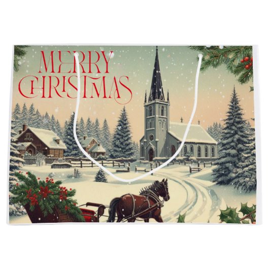 Klassische Weihnachtsszene/Vintage Tasse Große Geschenktüte (Vorderseite)