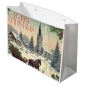 Klassische Weihnachtsszene/Vintage Tasse Große Geschenktüte (Rückseite Schrägansicht)