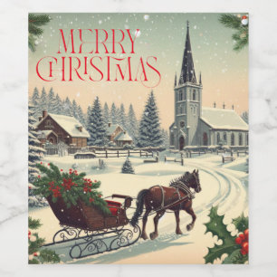 Klassische Weihnachtsszene Weinetikett