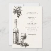 Klassische Weinflasche und Trauben Hochzeit Einladung (Vorderseite)