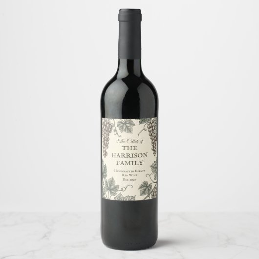 Klassische Weingut-Traube-Vintage Weinetikett (Vorderseite)