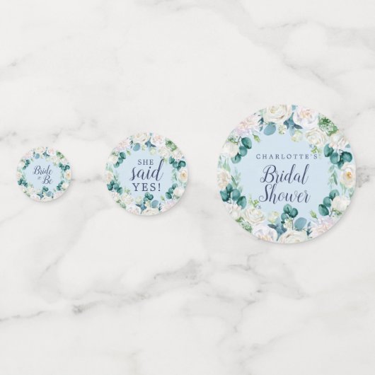 Klassische weiße Blume | Blaues Brautparty Konfetti (Vorderseiten)