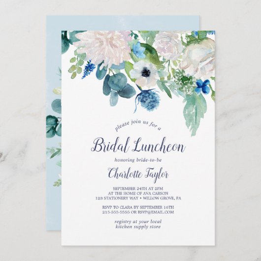 Klassische weiße Blume Custom Back Bridal Luncheon Einladung (Vorne/Hinten)