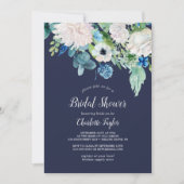 Klassische weiße Blume | Navy Brautparty Einladung (Vorderseite)