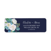 Klassische weiße Blume | Navy Return Address Label (Vorne)