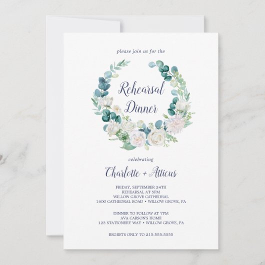 Klassische Weiße Blume Probe Abendessen Einladung (Vorderseite)