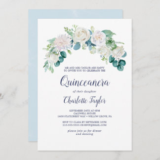 Klassische Weiße Blume Quinceañera Einladung
