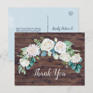 Klassische weiße Blume   Rustic Vielen Dank Postca Postkarte
