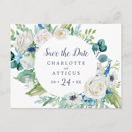 Klassische weiße Blume Save the Date Postkarte (Vorderseite)