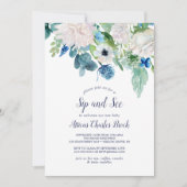 Klassische weiße Blume Sip and See Einladung (Vorderseite)