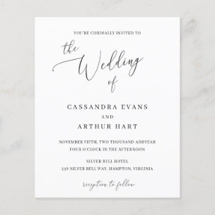 Klassische weiße elegante Budget-Hochzeitseinladun Flyer