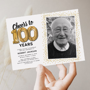 Klassische weiße Foto-Einladung zum 100. Geburtsta Einladung