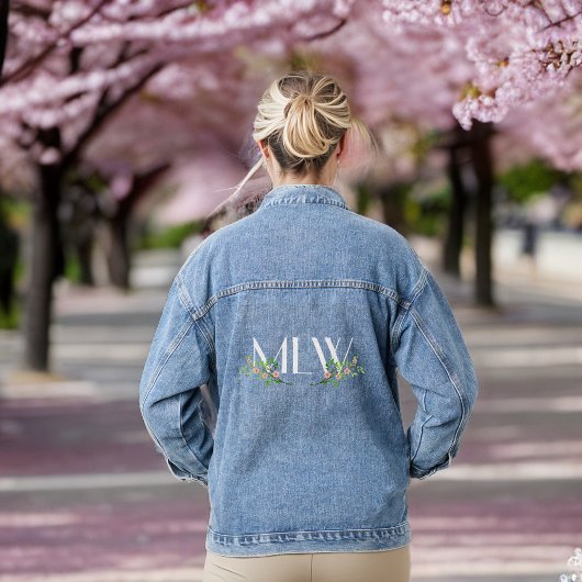 Klassische weiße Initialen mit Blüten und Verzweig Jeansjacke