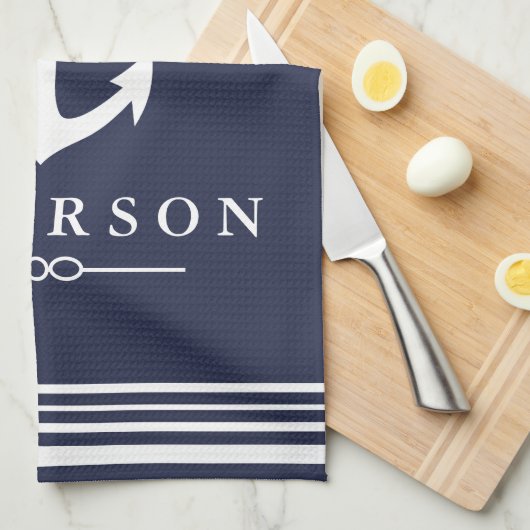 Klassische weiße nautischstreifen u. Anker-Marine Geschirrtuch (Viertel Falte)