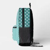 Klassische weiße Polka Punkte auf Aquamarinem Minz Bedruckter Rucksack (Rechts)