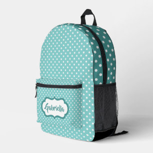 Klassische weiße Polka Punkte auf Aquamarinem Minz Bedruckter Rucksack